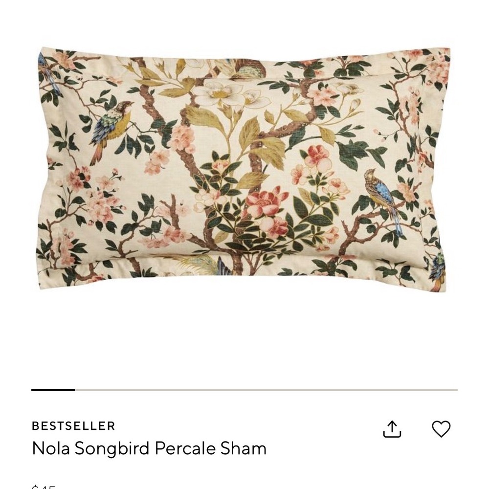 Pottery Barn Nola Songbird Percale King Sham Cotton Chinoiserie Floral Bird NEW